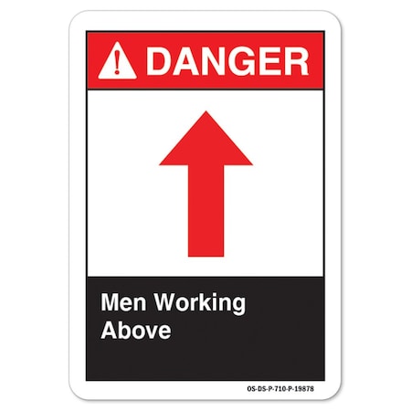 ANSI Danger, Alum, 14" x 10", Landscape, Men Working Above (Arrow Up), Men Working Above (Arrow Up)